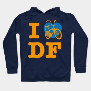 I Love Cycling DF Orange Blue / Yo Amo andar en Bicicleta en el DF / Chilango Pride / Orgullo Chilango Graphic Hoodie